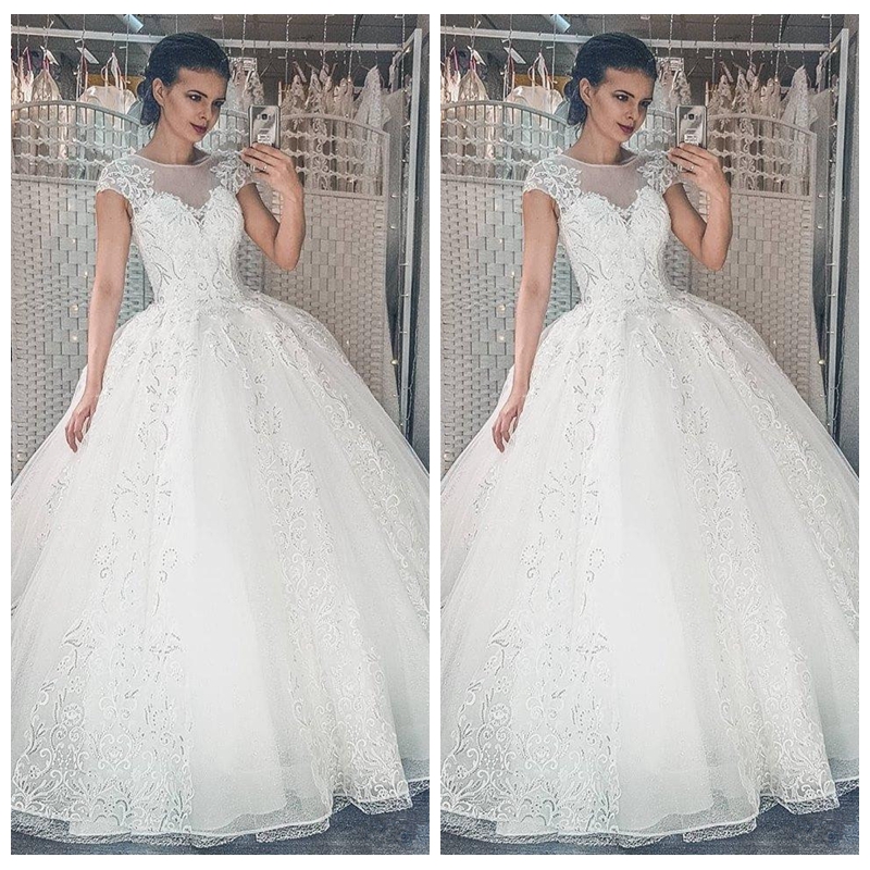

Sheer Short Sleeves A-Line Wedding Dresses 2020 Modest Lace Appliques Garden Formal Bridal Gowns Customized Women Spring Vestidos De Mariee, Pink