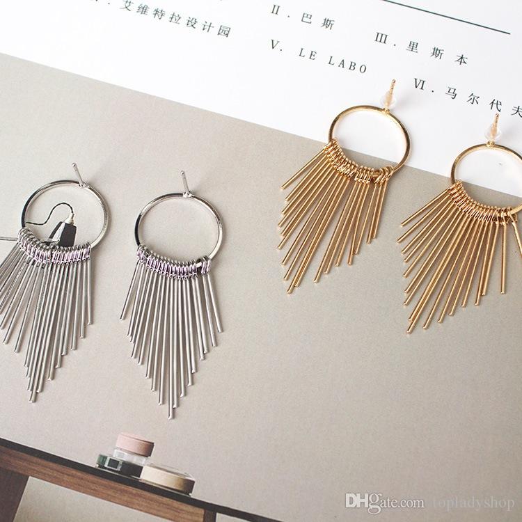 

Temperament simple Dangle & Chandelier retro exaggerated circle circle long section geometric tassel earrings wholesale