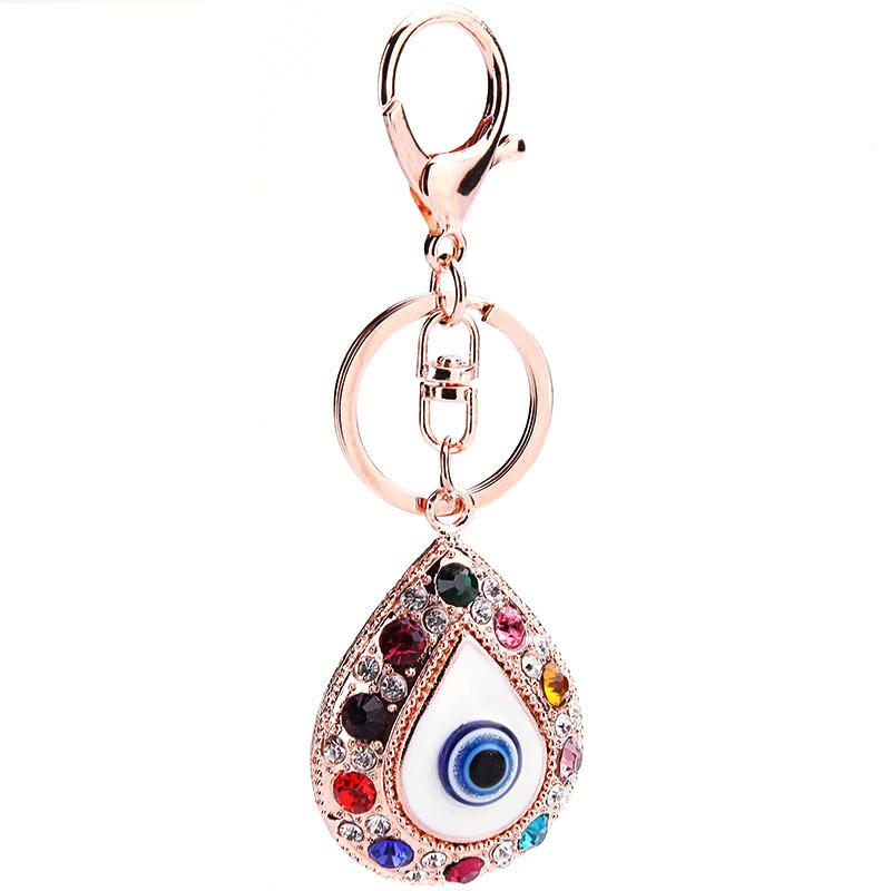 

4pcs/Lot Turkey Blue Eye Key Chain For Women Handbag Decoration Keychain For Woman Girls Rhinestone Key Ring Jewelry Accessories, Slivery;golden