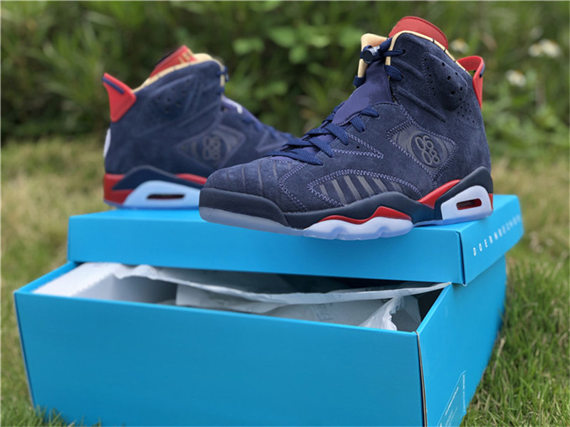 

2019 Original Authentic 6 Doernbecher 15th Anniversary CI6293-416 Midnight Navy White Varsity Red Metallic Gold Men Basketball Shoes Sneaker