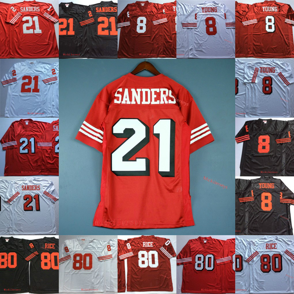 

Mens #8 Steve Young Football Jersey Stitched #21 Deion Sanders #80 Jerry Rice Vintage 75TH Jersey