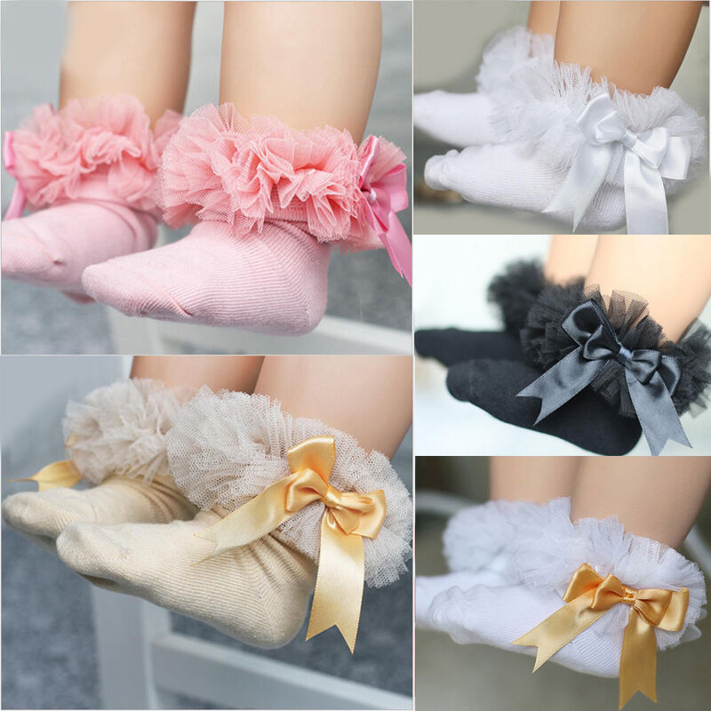 

Baby Girls Princess Bowknot Sock Kids Lace Ruffle Frilly Ankle Socks For Newborn