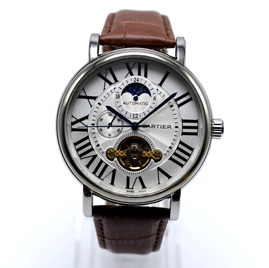 

Hot sale luxury brand round roman digital leather tourbillon mechanical automatic mens watches fashion skeleton gold men designer watch
