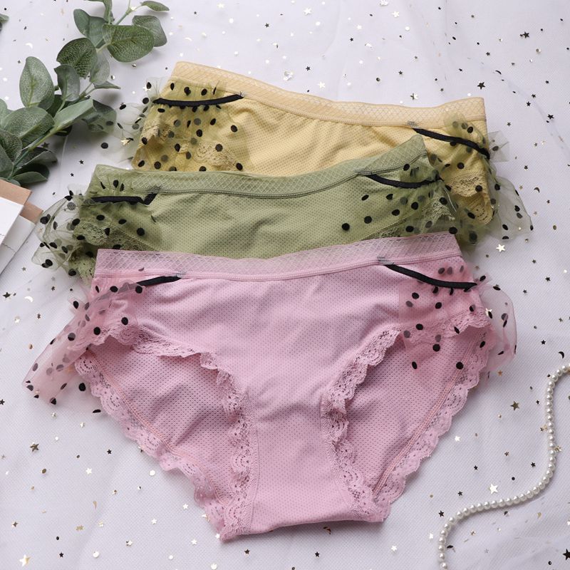 

SP&CITY Sexy Underwear Women Bow Panties Mesh Wave Dot Seamless Underpants Hollow Out Mid Waist Lingerie BreathableThong String, Black