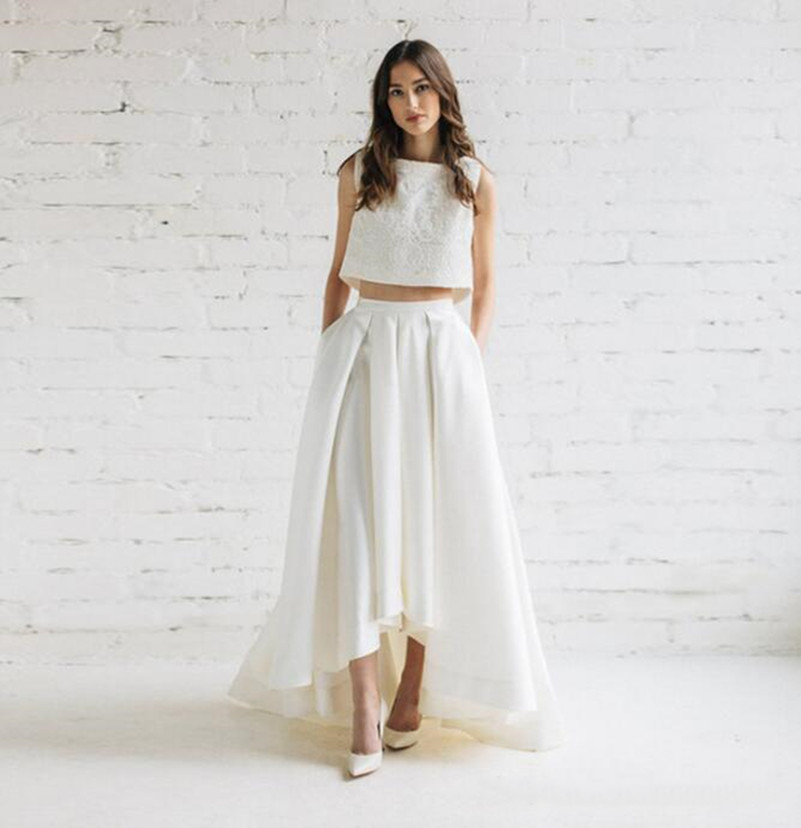 2020 Summer Two Pieces Prom Dresses High Low Skirt Satin Lace Homecoming Dress Long Evening Cocktail Party Gownws