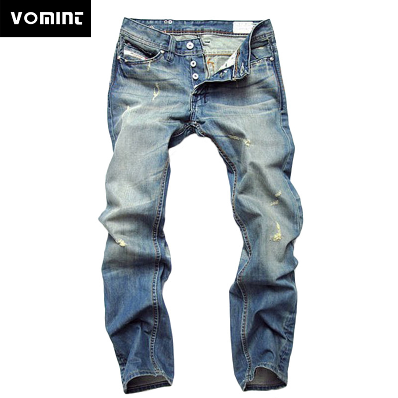 

VOMINT New Style Foreign Straight Jeans Fashion Solid Cotton And Polyester Vintage Men Long Jeans Slim Straight Large Size 29-42 CX200701, Blue