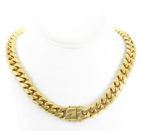 

Men's Cuban Miami Link 20" Choker Chain Real 18k Gold Plated Over Stainless Steel 14mm, Silver