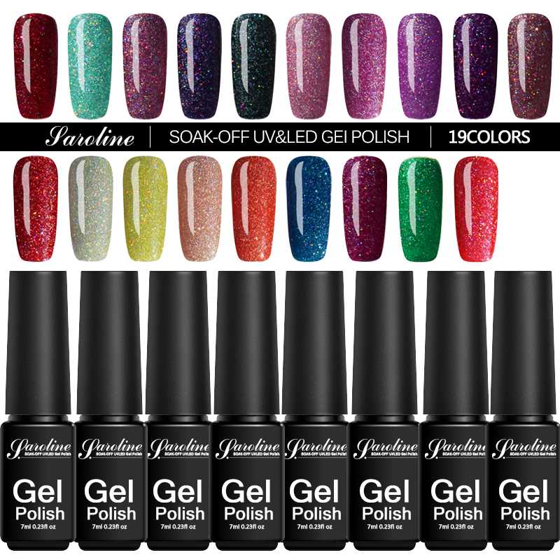 

Saroline Art Design of 19 Colorful Neon Nail Gel Soak Off UV LED with Acrylic Lacquer Semi-permanent Colorful Rainbow Gel Polish, 4001