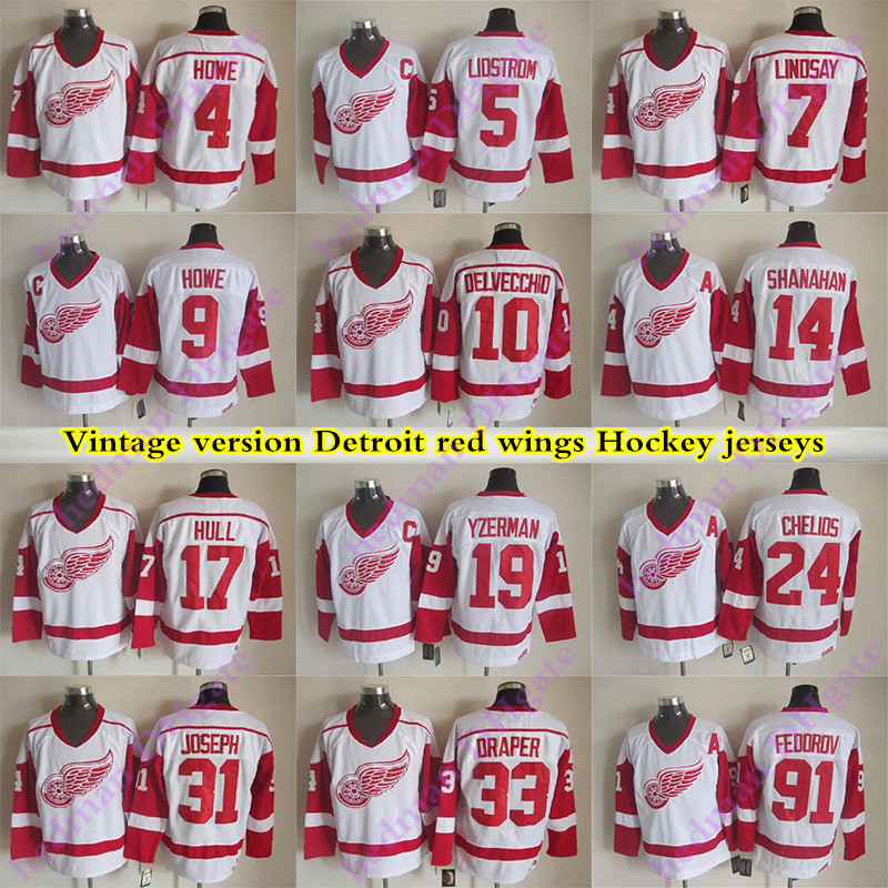 

Detroit Red Wings Vintage version jerseys 19 YZERMAN 24 CHELIOS 5 LIDSTROM 9 HOWE 91 FEDOROV 7 LINDSAY 14 SHANAHAN CCM Hockey jersey, Yellow