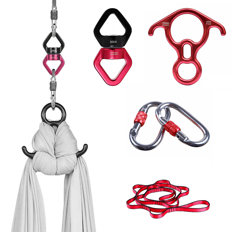 

1 Set Heavy Duty Flying Aerial Yoga Hammock Accessories (2* Carabiners+1*Ring Descender+1*Gimbal Swivel+1* Chain, Black
