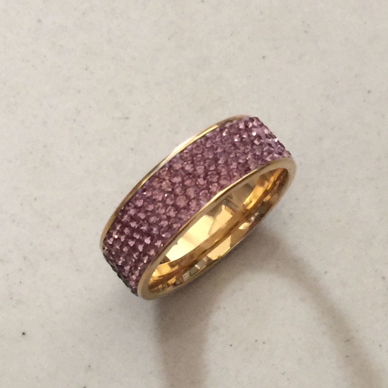 

New Arrival Top Quality Full Size 5 row purple crystal Stainless steel Wedding rings fashion jewelry Made with Genuine CZ Crystals