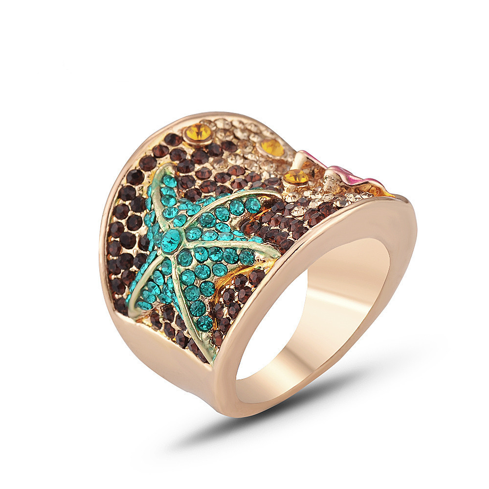 

[DDisplay]Fashion Creative Recommended with Rhinestone Finger Hoops Colored Five-pointed Star Rings Colorful Drama Green Starfish Ring