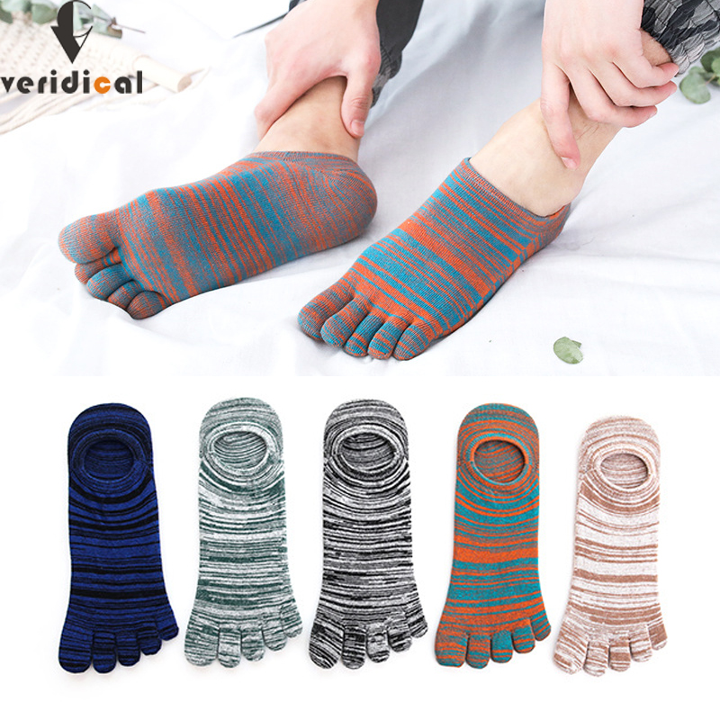 

VERIDICAL 5 pairs/lot cotton socks with toes colorful Spring summer no show ankle cool socks for man vintage Five Finger, Black