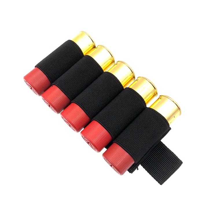 

Tactical Bullet Pouch 5 Rounds Shotgun Shell Holder Hunting Molle Ammo Magazine Carrier Buttstock Reload Strip, Black