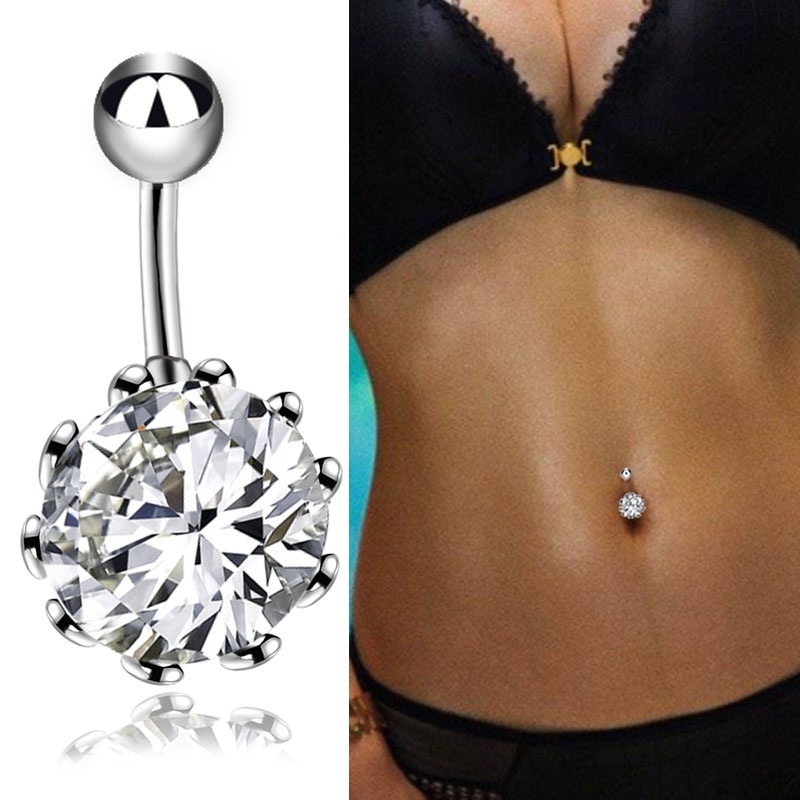 

Stainless Steel Barbell Belly Ring Zircon Gem Navel Ring Sexy Titanium Steel Navel Ring Nail Shiny Body Piercing Bar Party Jewelry