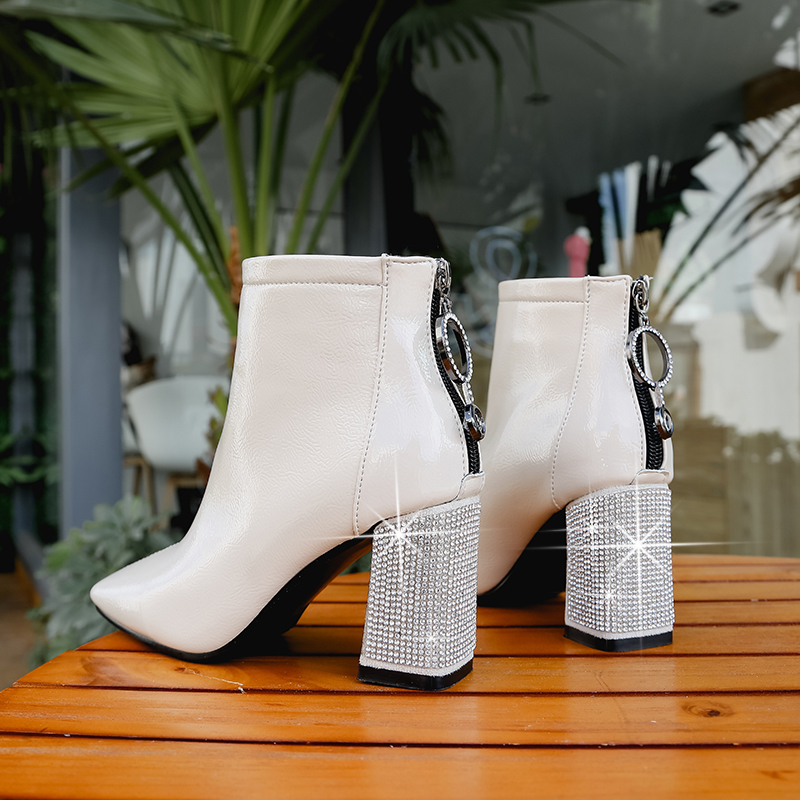 

Fashion Women Boots Casual Leather Low High Heels Spring Shoes Woman Pointed Toe Rubber Boots Black Red