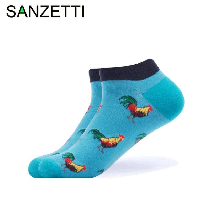 

SANZETTI 1 Pair Of 2020 New Men's Summer Casual Ankle Socks Color Combed Cotton Socks Fries Pattern Dress Wedding Boat, B10325