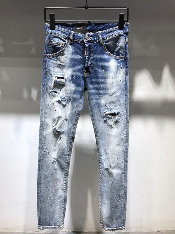 

European brand men Italy jeans pants Chain coolguy jeans Men Slim denim trousers light blue hole Pants for, As pic