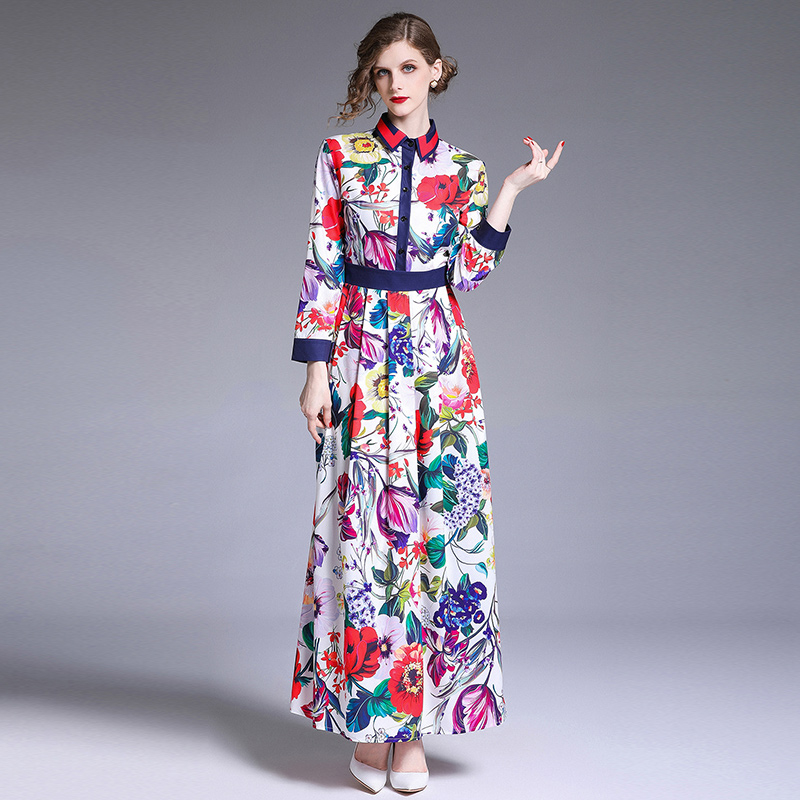 

New Runway Women's Fashion Stunning Printed Pleated Shirt Dress Elegant Lapel Neck Neck Office Lady Sexy Slim Party Evening Maxi Dresses, Pink