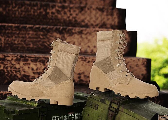 

men sport leather anti plush breathable mountaineering shoes army fans high boots shock absorption training sneakers yakuda local online store, Brown