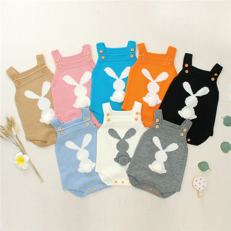 

Easter Rabbit Pom Tail Knitted Rompers Infant Boys Girls Suspender Newborn Bunny Jumpsuits Kids Easter Rompers, Mixed send