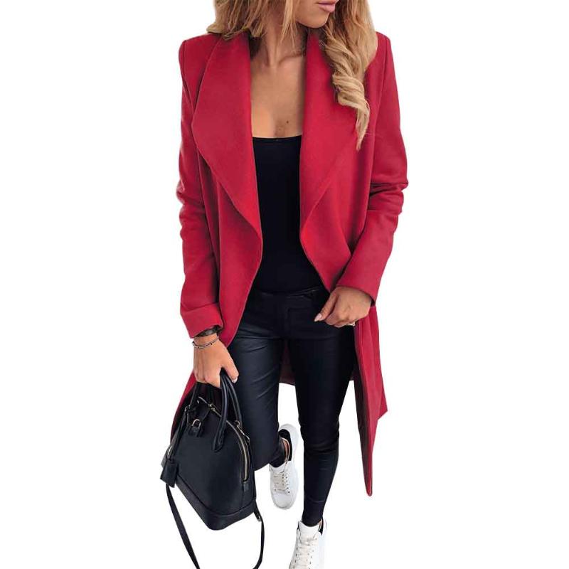 

Keep Warm Women Coat Fashion Streetwear Thickened Lapel Neck With Waist Belt Daily Solid Autumn Winter Office Mid-length Casual, Black