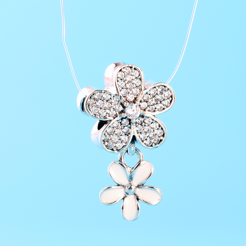 Authentic 925 Sterling Silver White Enamel Flower Pendant Charms Original box for Pandora Beads for jewelry making accessories