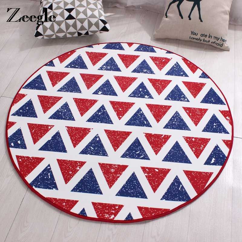 

Zeegle Nordic Pattern Round Carpet Floor Mat For Living Room Non-slip Kids Room Rug Baby Play Mats Washable Home Decor, Geometric 01