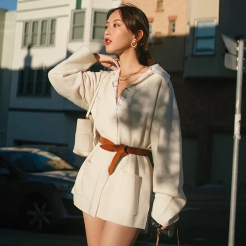 

Early Spring Loose Knit Cardigan Women Simple Knitted Sweater Jacket Casual Female Clothing, As pic