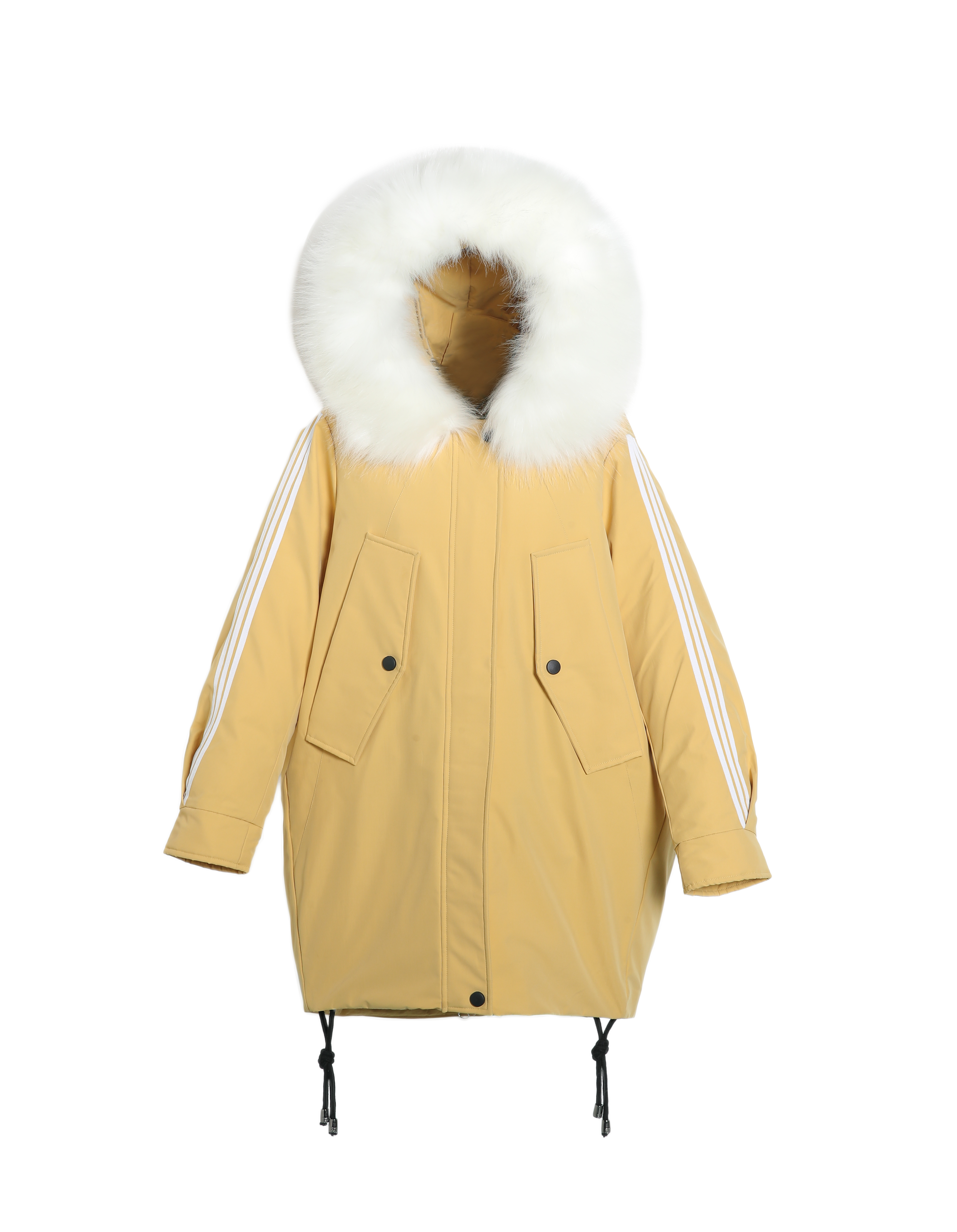 

Wholesale new winter women's long hooded solid color large fur collar student clothes jacket jacket size M-XL, Creamy-white