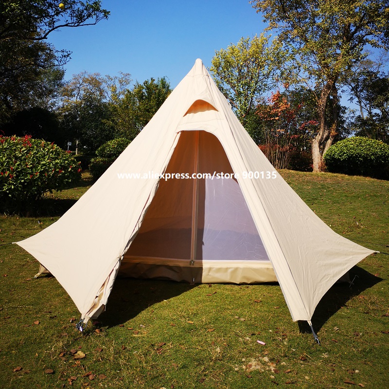 

Outdoor Canvas Camping Pyramid Tipi Tent Adult Teepee Tent for 2 Person Go Hiking