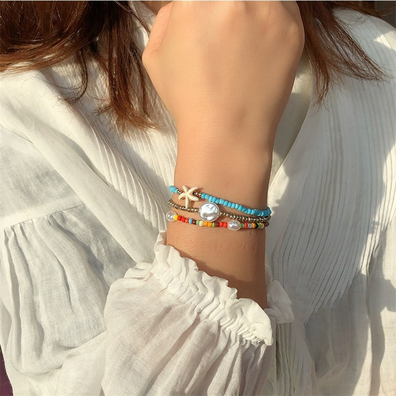

new layered colorful rice beads bracelets for women boho handmade pearl starfish charm bracelets jewelry gifts 2020