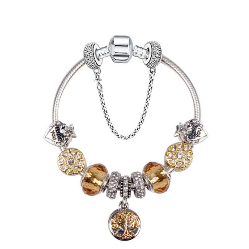 

Charm Beads Bracelet 925 Silver Bracelets Life Tree Pendant Bangle Charm Gold Bead As Gift Diy Jewelry, Golden;silver