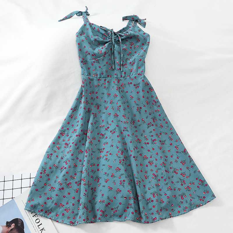 

Summer Small Floral First Love Gentle Dress Lace Up High Waist Was Thin In The Long Suspender Dress Ladies Mid-length, 05