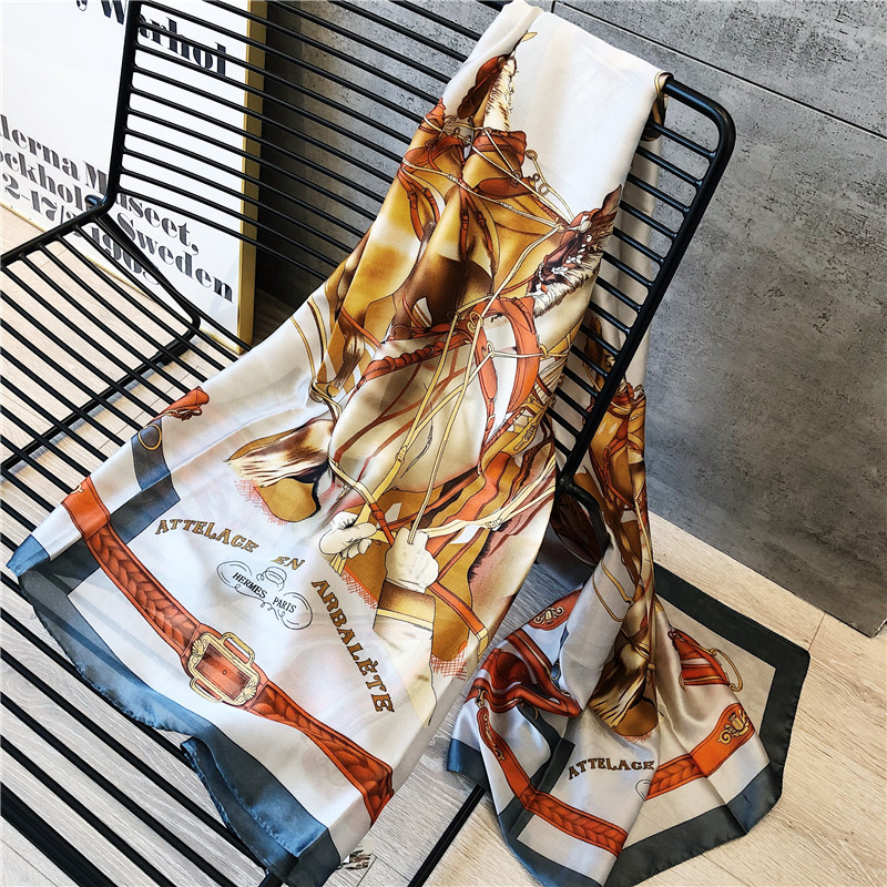 

Designer Brand Silk Scarf Women Print hair neck long Scarves Office Ladies Shawl Bandanna 180*90cm Muslim Hijab Handkerchief muffler foulard