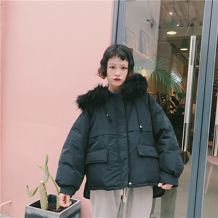 

New Korean Parka Coats Hooded Winter Warm Jacket Women Zipper Outwear Loose Harajuku Orange Black Parka
