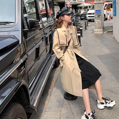 

Elegant Female Modern Mid Length Thin Trench Coat Women Belted Casual Loose Chic Feminine Coat Korean Ladies New Windbreaker, Khaki