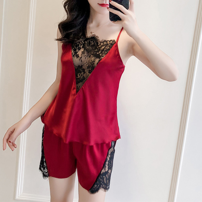 

2018 new summer woman silk pajamas suit superior quality sexy design, Blue