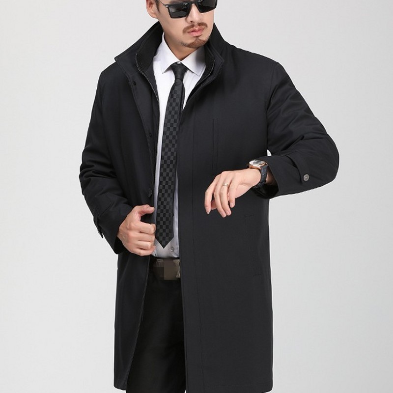 

Smart Casual Autumn Winter Mens Medium Length Trench Thick Stand Collar Liner Detachable Male Outerwear Coats Plus Size, Black