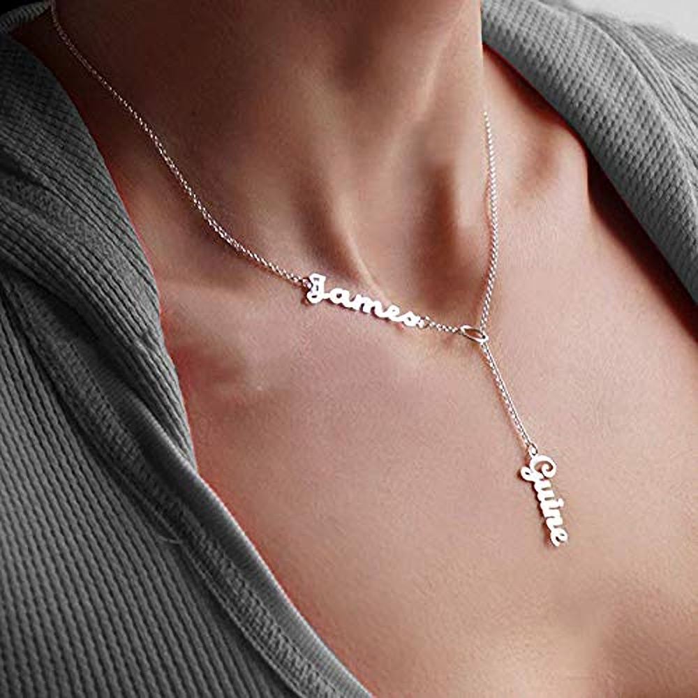 18k Gold plated Two Name Necklace for Women Girl Pendant Personalized Custom Any Nameplate Necklaces Stainless Steel Necklace-image-452974268