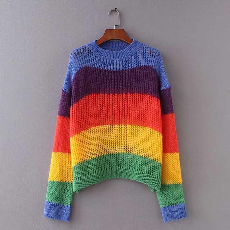 

NiceMix Rainbow sweater pullover female ladies sweaters fashion 2019 women winter warm knitting pull jumpers ladies sweaters, Multi