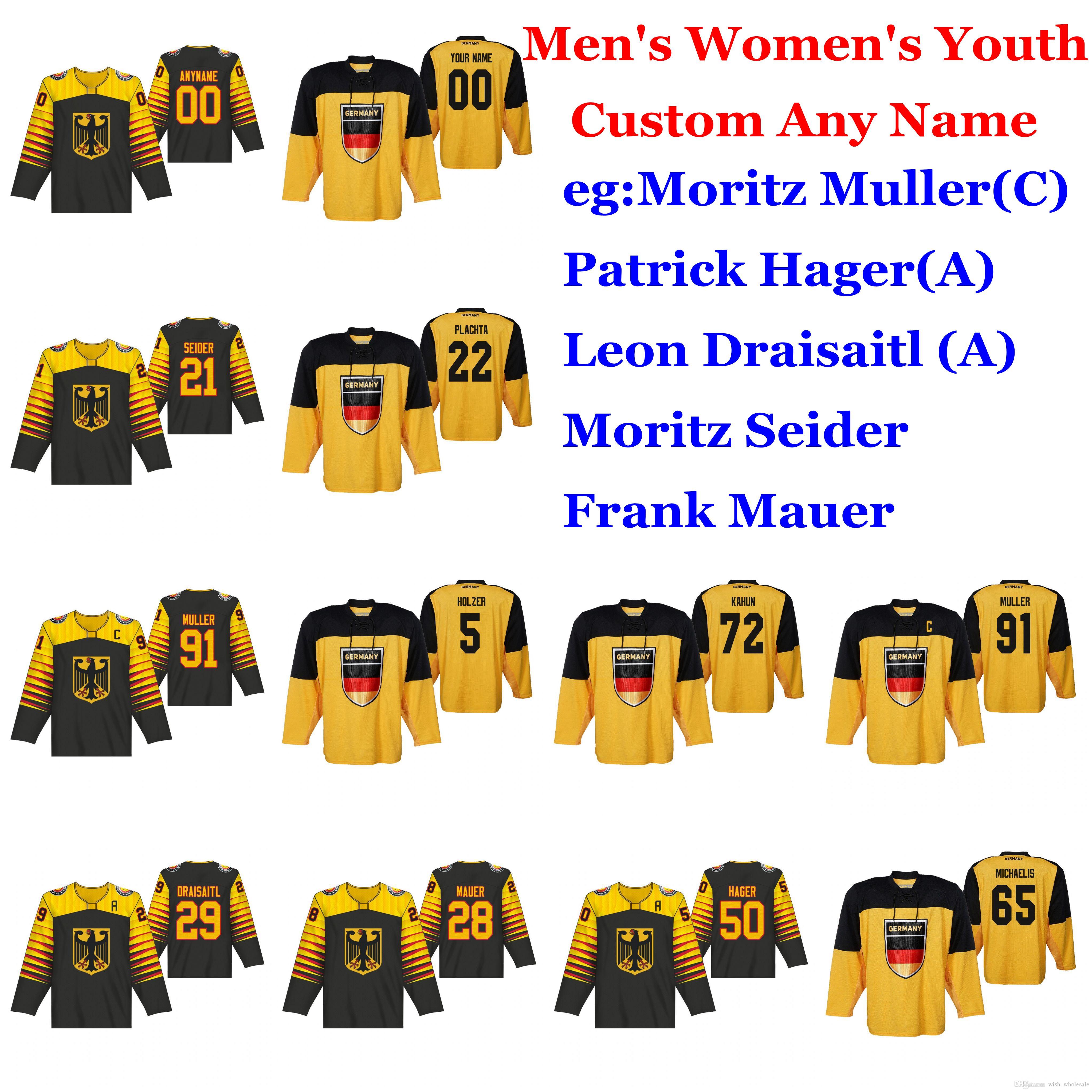 

2019 IIHF World Championship Germany Hockey Jerseys Moritz Muller Jersey Patrick Hager Leon Draisaitl Seider Frank Mauer Custom Stitched, As show