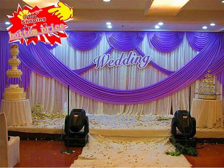 3m*6m (10ft x 30ft) colorful wedding backdrop curtain event decoration purple wedding stage backgroud drapery with swags-image-454733739
