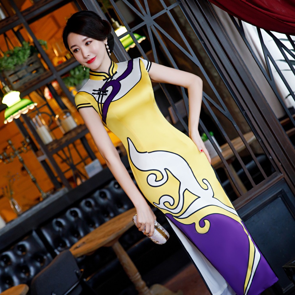 2019 Chinese Dress Cheongsam Dress Qipao Modern Robe Longue Femme Traditional Costume Oriental Robe De Soiree Longue Girl Dresses From