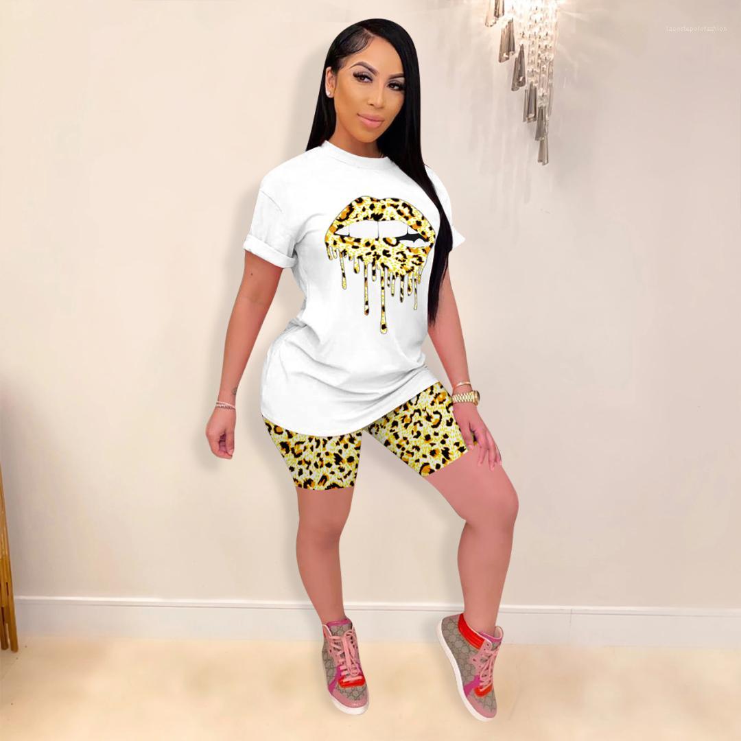 Print Tracksuits Summer Short Sleeve Crew Neck Tshirt Casual Shorts Famale designer Sport Suit Womens Leopard