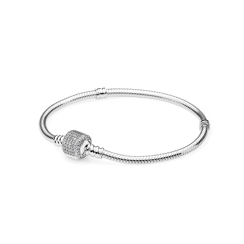 

Creative personality barrel bracelet for Pandora 925 sterling silver with CZ diamond snake bone chain high quality ladies bracelet with BOX