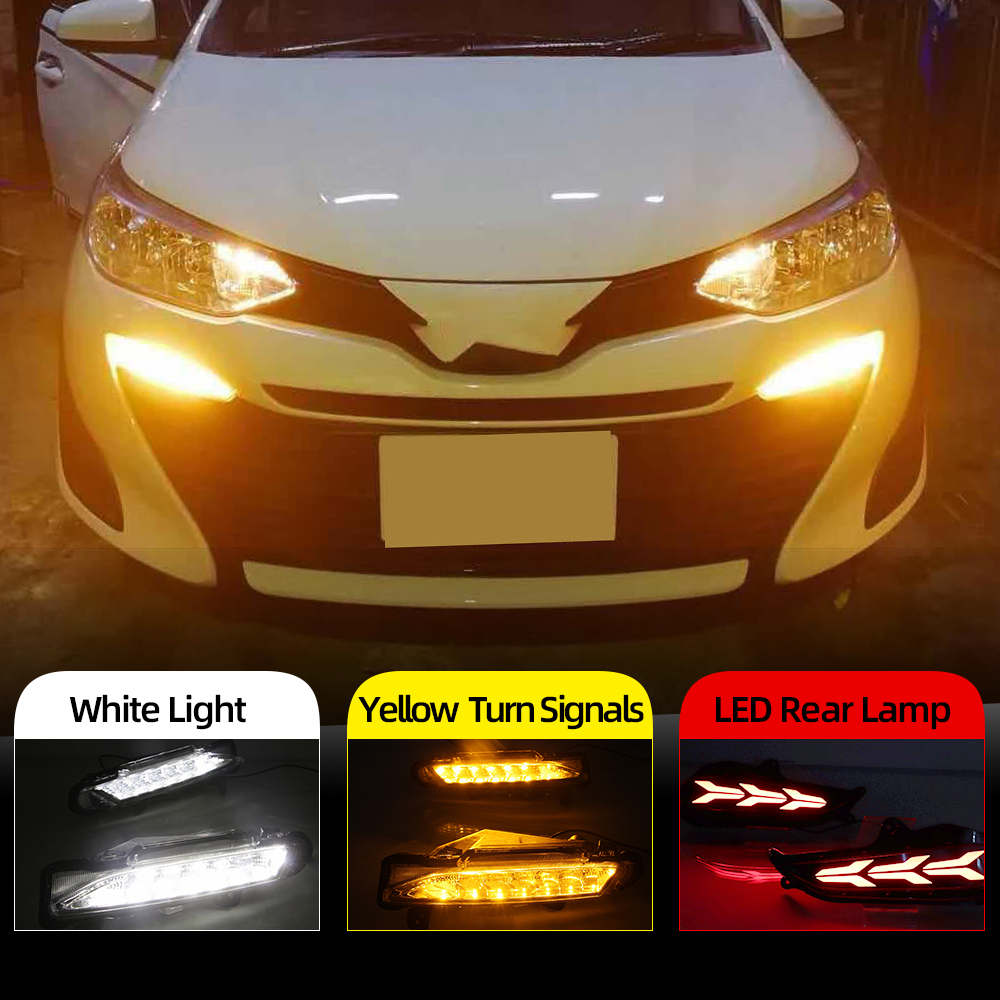 

2Pcs DRL For Toyota Yaris 2017 2018 2019 LED Daytime Running Light daylight Rear Bumper Light Brake Lights Tail light