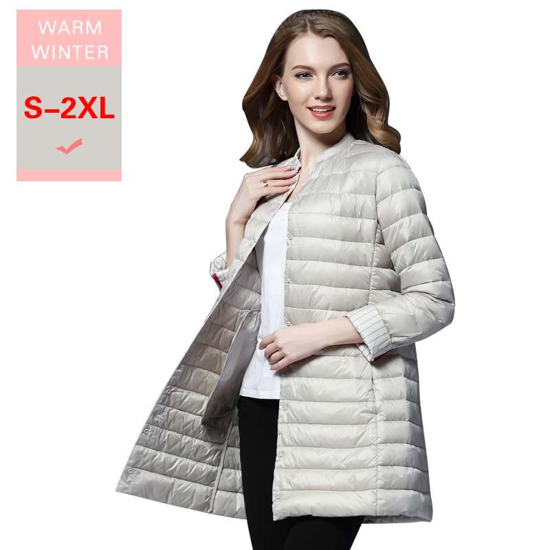

New Autumn Winter Women White Duck Down Long Jacket Good quality Female Ultra Light Slim Thin Down Coat Warm Portable Parkas, Beige