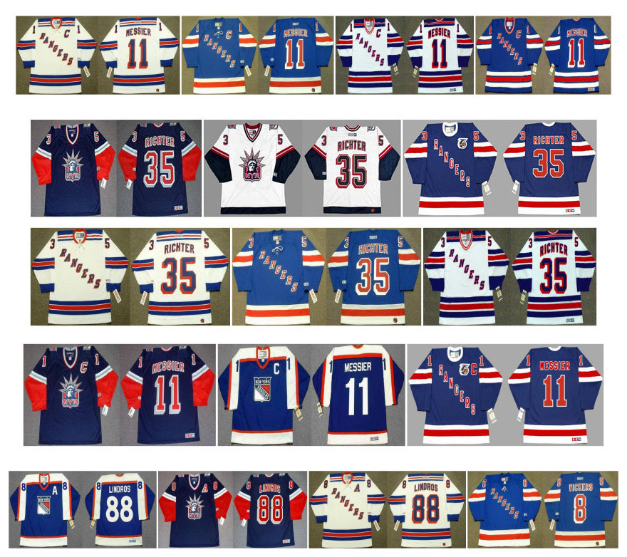 

Vintage New York Rangers Jerseys 35 Mike Richter 11 Mark Messier 88 Eric Lindros 8 Steve Vickers Blue White CCM Custom Hockey Jerseys, As pic