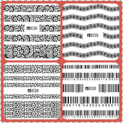 

5sheet 24Types Houndstooth Black Nail Water Stickers Designs Nail Art Stickers Decals Makeup DIY Water Tattoos Manicure B169-192, B175 black 5sheet